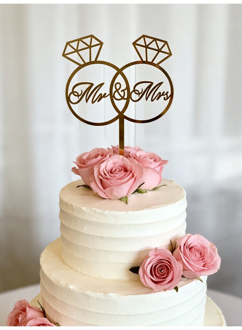 Wedding Cake Topper Mr&Mrs Acrylic Gold Diamond Ring Engagement Decorations Cake Pick for Bride To Be Bridal Shower Party Suppiles - Image 2